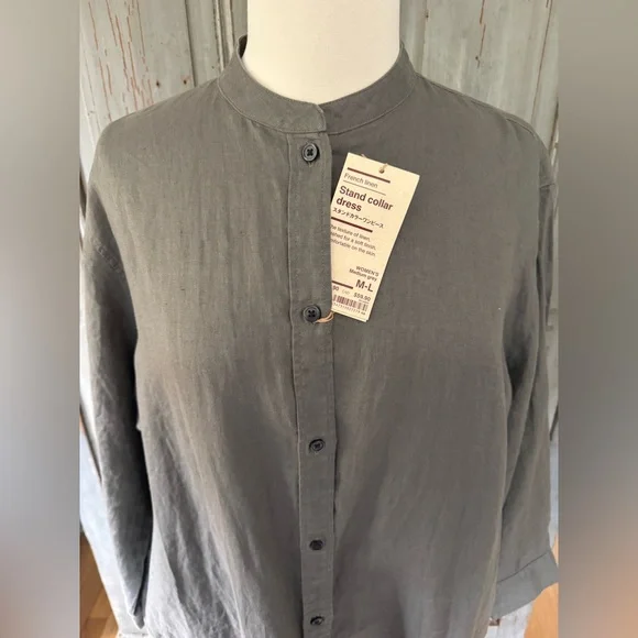 Muji French linen Button-Up Long Dress size L - Picture 2 of 6
